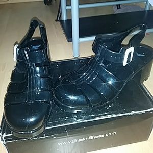 Black jelly heeled sandals
